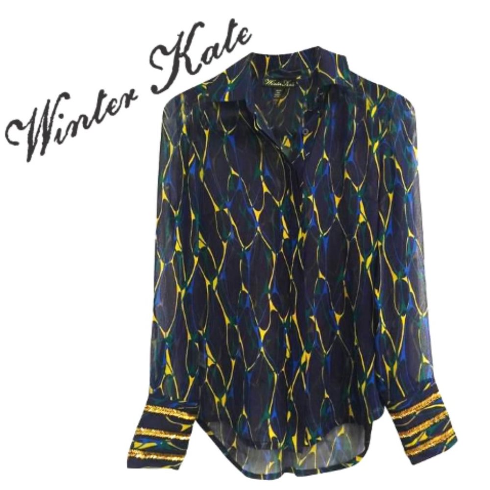 WINTER KATE Silk Chiffon Gold Detail Blouse